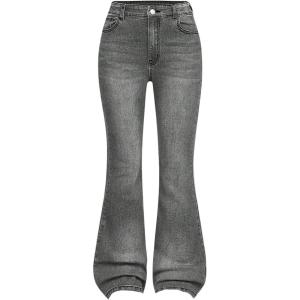image:imageGORGLITTER Girls Flare Jeans High Waisted Bell Bottom Denim Pants with PocketsLight Grey