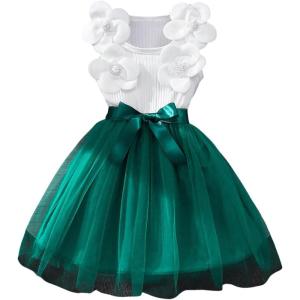 image:imageGORGLITTER Girls Flower Dress Wedding Party Birthday Formal First Communion Easter Cute Bow Skater Sleeveless Tank DressGreen