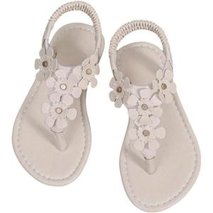 image:imageGORGLITTER Girls Flower Sandals Open Toe T Strap Sandals Summer Vacation Beach SlidesBeige