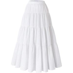 image:imageGORGLITTER Girls Flowy Maxi Skirt High Waisted Tiered Ruffle Swing A Line Long SkirtWhite