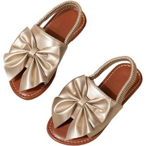 image:imageGORGLITTER Girls Gold Sandals Bow Tie Flats Metallic Open Toe Ankle Strap Cute Slide Sandals Vacation ShoesGold