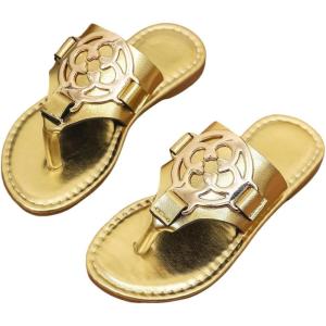 image:imageGORGLITTER Girls Gold Thong Sandals Metallic Flip Flops Buckle Open Toe Summer Beach Slip On SlidesGold