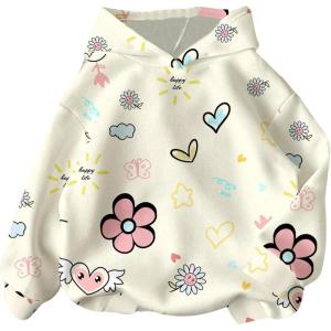 image:imageGORGLITTER Girls Graphic Hoodies Long Sleeve Drop Shoulder Cute Hooded Sweatshirt Tops FallYellow