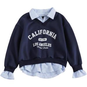image:imageGORGLITTER Girls Graphic Sweatshirt 2 in 1 Collar Long Sleeve Light Weight Fall Pullover TopBlue