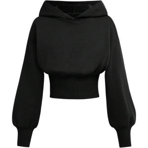 image:imageGORGLITTER Girls Hoodies Sweatshirts Cute Cinched Waist Long Sleeve Drop Shoulder Crop Hooded SweatshirtBlack