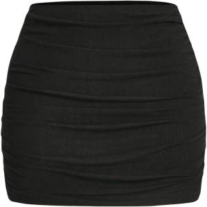 image:imageGORGLITTER Girls Skirts Cute Ruched Bodycon Mini Skirt Fitted Short Skirts 812Y Black 10 Years