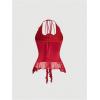 image:imageGORGLITTER Womens Fringe Flower Halter Tops Ruffle Mesh Asymmetrical Bow Sleeveless Open Back Going Out Concert TopsRed