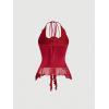 image:imageGORGLITTER Womens Fringe Flower Halter Tops Ruffle Mesh Asymmetrical Bow Sleeveless Open Back Going Out Concert TopsSolid Red