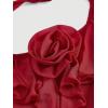 image:imageGORGLITTER Womens Fringe Flower Halter Tops Ruffle Mesh Asymmetrical Bow Sleeveless Open Back Going Out Concert TopsSolid Red