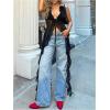 image:imageGORGLITTER Womens Fringe Flower Halter Tops Ruffle Tie Front Sleeveless Backless Top Concert Coachella Rodeo OutfitsBlack