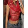 image:imageGORGLITTER Womens Rave Festival Concert Outfits Y2k Mesh Sparkly Crop Top Sexy Going Out Backless HoodieRed