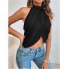image:imageGORGLITTER Womens Rhinestone Open Back Halter Tops Sleeveless Wrap Crop Top Club Going Out TopsBlack