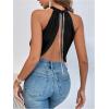 image:imageGORGLITTER Womens Rhinestone Open Back Halter Tops Sleeveless Wrap Crop Top Club Going Out TopsBlack