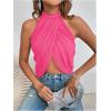 image:imageGORGLITTER Womens Rhinestone Open Back Halter Tops Sleeveless Wrap Crop Top Club Going Out TopsPink
