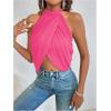 image:imageGORGLITTER Womens Rhinestone Open Back Halter Tops Sleeveless Wrap Crop Top Club Going Out TopsPink