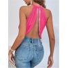 image:imageGORGLITTER Womens Rhinestone Open Back Halter Tops Sleeveless Wrap Crop Top Club Going Out TopsPink