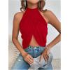 image:imageGORGLITTER Womens Rhinestone Open Back Halter Tops Sleeveless Wrap Crop Top Club Going Out TopsSolid Red