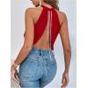 image:imageGORGLITTER Womens Rhinestone Open Back Halter Tops Sleeveless Wrap Crop Top Club Going Out TopsSolid Red