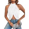 image:imageGORGLITTER Womens Rhinestone Open Back Halter Tops Sleeveless Wrap Crop Top Club Going Out TopsWhite