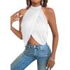 image:imageGORGLITTER Womens Rhinestone Open Back Halter Tops Sleeveless Wrap Crop Top Club Going Out TopsWhite