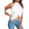 image:imageGORGLITTER Womens Rhinestone Open Back Halter Tops Sleeveless Wrap Crop Top Club Going Out TopsWhite