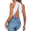 image:imageGORGLITTER Womens Rhinestone Open Back Halter Tops Sleeveless Wrap Crop Top Club Going Out TopsWhite