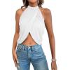 image:imageGORGLITTER Womens Rhinestone Open Back Halter Tops Sleeveless Wrap Crop Top Club Going Out TopsWhite