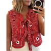 image:imageGORGLITTER Womens Bow Tie Front Vest Top Paisley Print Sleeveless Boho Country Concert Vest Tank TopsRed