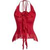 image:imageGORGLITTER Womens Fringe Flower Halter Tops Ruffle Mesh Asymmetrical Bow Sleeveless Open Back Going Out Concert TopsRed