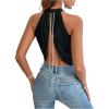 image:imageGORGLITTER Womens Rhinestone Open Back Halter Tops Sleeveless Wrap Crop Top Club Going Out TopsBlack
