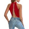 image:imageGORGLITTER Womens Rhinestone Open Back Halter Tops Sleeveless Wrap Crop Top Club Going Out TopsSolid Red