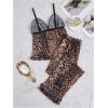 image:imageGORGLITTER Womens 2 Piece Cheetah Leopard Mesh Pajama Set Bow Cami Top Pants Sleepwear PjsBrown
