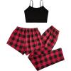 image:imageGORGLITTER Womens 3 Piece Plaid Pajamas Pants Set Cami Top with Shorts Loungewear SleepwearRed and Black