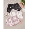 image:imageGORGLITTER Womens 3 Piece Satin Pajama Sleep Shorts Cute Soft Floral Print Christmas Lounge Pj ShortsBlack Pink White