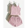image:imageGORGLITTER Womens 3 Sets Ribbed Pajamas Set Sleeveless Crop Top and Tie Front Shorts Lounge Set Sleepwear LoungewearGreen Brown Pink