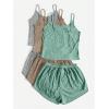 image:imageGORGLITTER Womens 3 Sets Ribbed Pajamas Set Sleeveless Crop Top and Tie Front Shorts Lounge Set Sleepwear LoungewearGrey Brown Green