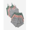 image:imageGORGLITTER Womens 3 Sets Ribbed Pajamas Set Sleeveless Crop Top and Tie Front Shorts Lounge Set Sleepwear LoungewearGrey Green Pink