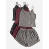 image:imageGORGLITTER Womens 3 Sets Ribbed Pajamas Set Sleeveless Crop Top and Tie Front Shorts Lounge Set Sleepwear LoungewearGrey and Red