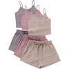 image:imageGORGLITTER Womens 3 Sets Ribbed Pajamas Set Sleeveless Crop Top and Tie Front Shorts Lounge Set Sleepwear LoungewearKhaki Pink Purple