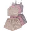 image:imageGORGLITTER Womens 3 Sets Ribbed Pajamas Set Sleeveless Crop Top and Tie Front Shorts Lounge Set Sleepwear LoungewearKhaki Pink Purple