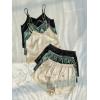 image:imageGORGLITTER Womens 3 Sets Silk Pajama Set Sleeveless V Neck Crop Cami Top and Shorts Satin Pjs Sleepwear SetsBlack Apricot Green