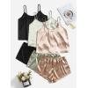 image:imageGORGLITTER Womens 3 Sets Silk Pajama Set Sleeveless V Neck Crop Cami Top and Shorts Satin Pjs Sleepwear SetsBlack Green Pink