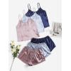 image:imageGORGLITTER Womens 3 Sets Silk Pajama Set Sleeveless V Neck Crop Cami Top and Shorts Satin Pjs Sleepwear SetsBlue and Pink