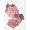 image:imageGORGLITTER Womens 3 Sets Silk Pajama Set Sleeveless V Neck Crop Cami Top and Shorts Satin Pjs Sleepwear SetsPink and Apricot