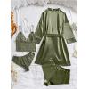 image:imageGORGLITTER Womens 5 Piece Floral Print Satin Silk Pajama Set Nightgown Robe Cami Shorts Sleepwear Pj SetsOlive Green
