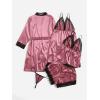 image:imageGORGLITTER Womens 5 Piece Floral Print Satin Silk Pajama Set Nightgown Robe Cami Shorts Sleepwear Pj SetsPurple