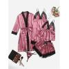 image:imageGORGLITTER Womens 5 Piece Floral Print Satin Silk Pajama Set Nightgown Robe Cami Shorts Sleepwear Pj SetsPurple