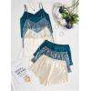 image:imageGORGLITTER Womens 6 Piece Lounge Set Satin Cami Top Shorts Pajama SetsApricot and Blue