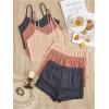 image:imageGORGLITTER Womens 6 Piece Pajama Set Frill Trim Cami Crop Top with Elastic Waist ShortsPink Grey Apricot