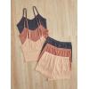 image:imageGORGLITTER Womens 6 Piece Pajama Set Frill Trim Cami Crop Top with Elastic Waist ShortsPink Grey Apricot